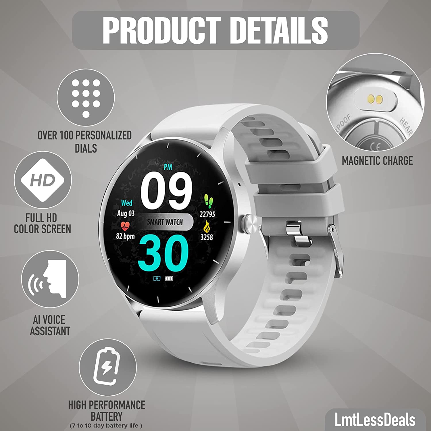 LmtLessDeals ZL50 Smart Watch Full HD Display Touch Screen for Android & iOS Phones - GPS & Fitness Tracker Watches - Heart Rate Sleep & Blood Oxygen Monitor - SMS Reminder Dial & Receive (Black)