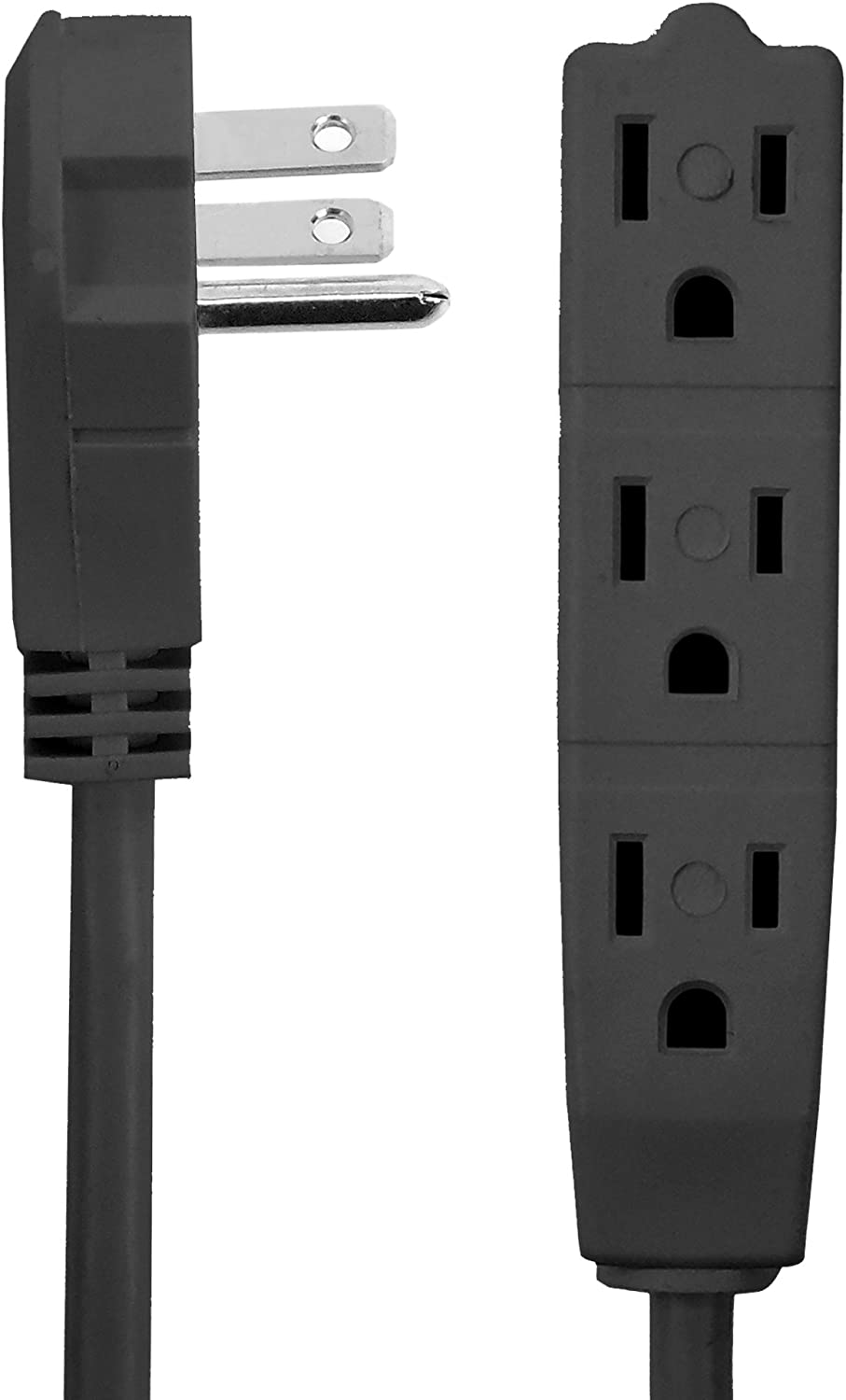 BindMaster 8 Feet Extension Cord/Wire, 3 Prong Grounded, 3 outlets, Angled Flat Plug, Black