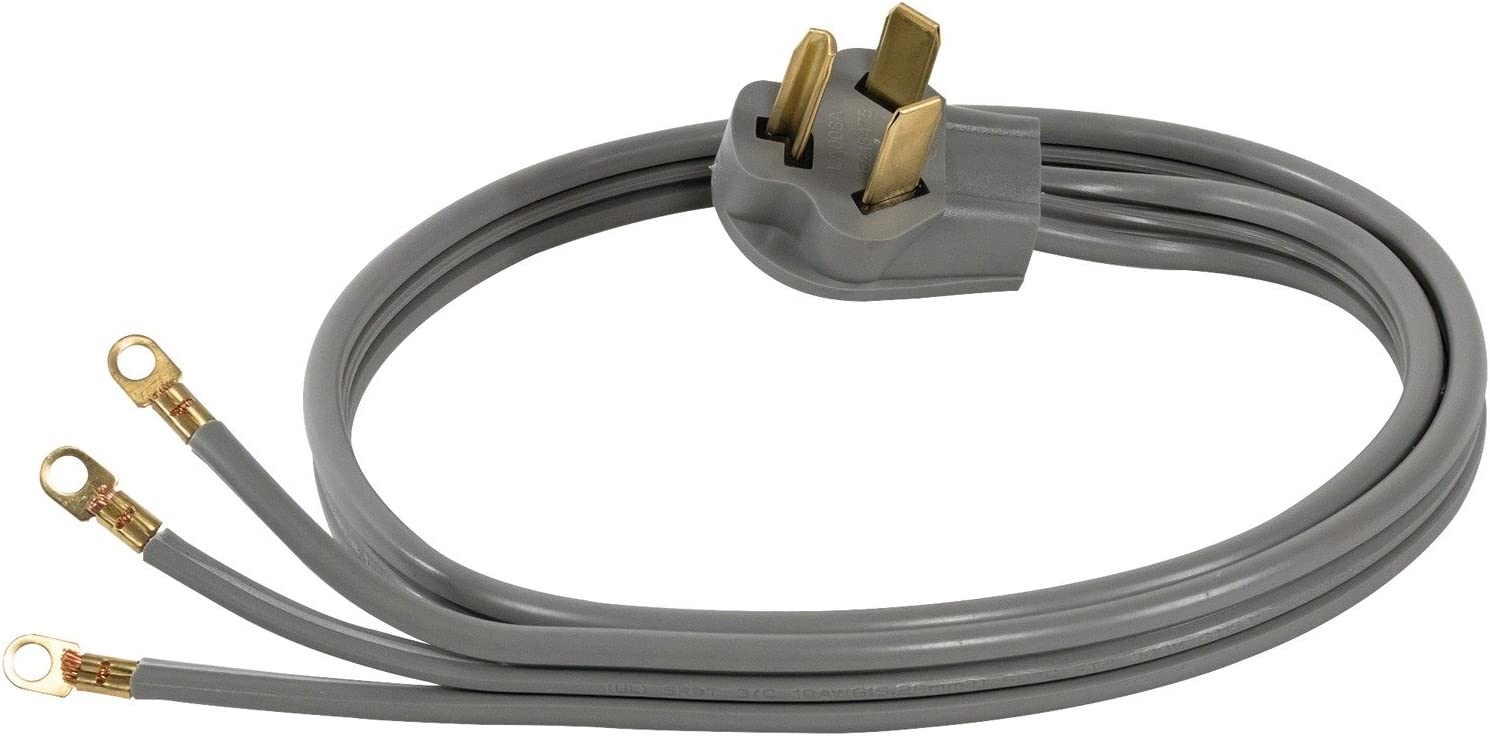 Certified Appliance Accessories 30-Amp Appliance Power Cord, 3 Prong Dryer Cord, 3 Wires with Eyelet Connectors, 5 Feet, Copper Wire