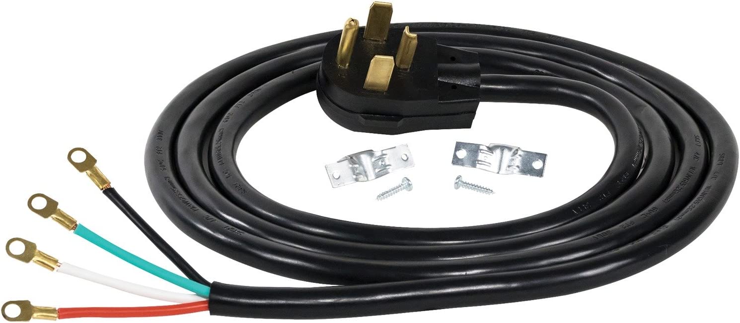 Certified Appliance Accessories 30-Amp Appliance Power Cord, 4 Prong Dryer Cord, 4 Color Coded Wires with Eyelet Connectors, 5ft, Copper Wire, black (90-2022)