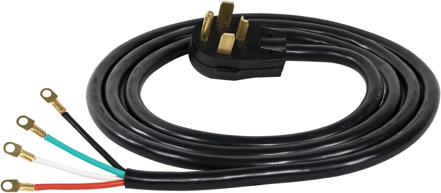 Certified Appliance Accessories 30-Amp Appliance Power Cord, 4 Prong Dryer Cord, 4 Color Coded Wires with Eyelet Connectors, 5ft, Copper Wire, black (90-2022)