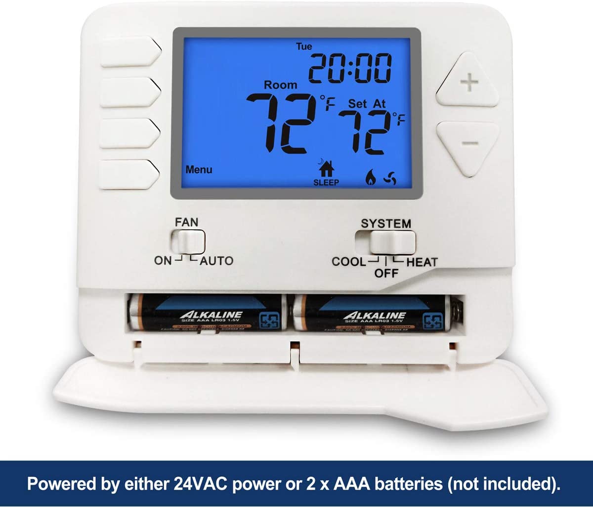 ELECTECK Thermostat, 5-1-1 Day Programmable, Large Digital LCD Display, Compatible w/Single Stage Electrical and Gas System, Up to 1 Heat/1 Cool, White