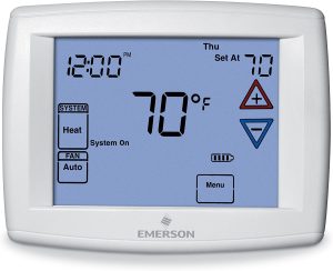 Emerson 1F97-1277 Touchscreen 7-Day Programmable Thermostat for Single-Stage and Heat Pump Systems