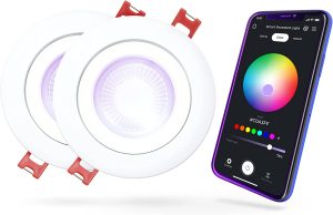 Globe Electric 50467 Wi-Fi Smart 4" Swivel LED Recessed Lighting Kit 2-Pack, No Hub Required, Voice Activated, 9 W, Multicolor Changing RGB, Tunable White 2000K - 5000K, 540 Lumens, Wet Rated