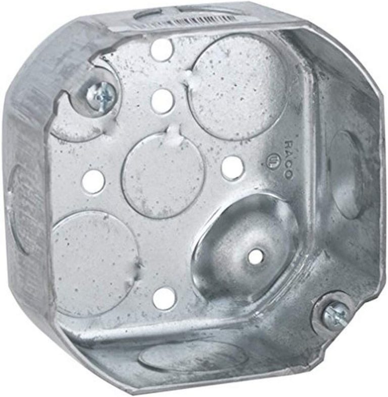 Hubbell-Raco 127 Octagon Box, 4-Inch, Raised Ground 1-1/2-Inch Deep 1/2-Inch and 3/4-Inch Side Knockouts, 4 in, Gray Finish