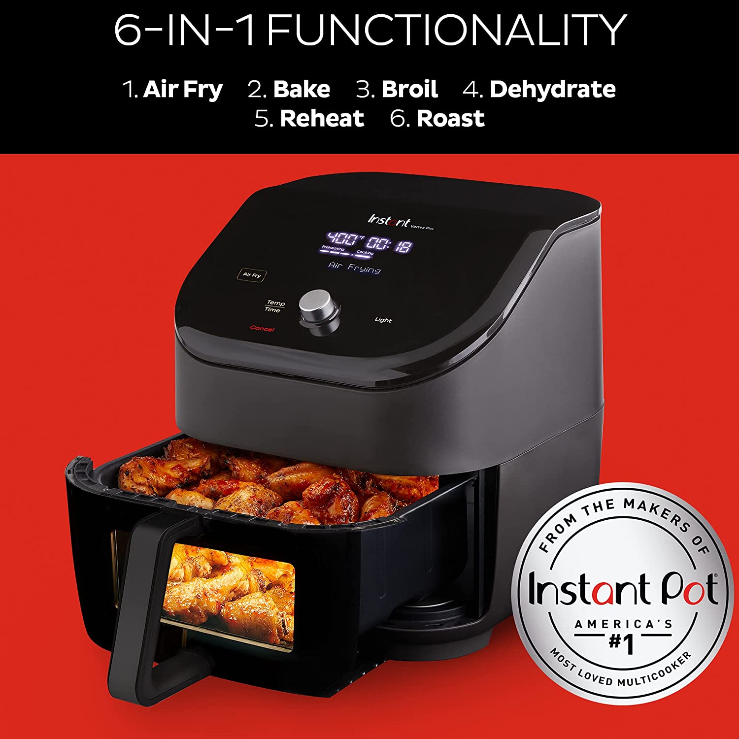 Instant Vortex Plus XL 8-quart Dual Basket Air Fryer Oven, From that Makers of Instant Pot, 2 Independent Frying Baskets, ClearCook Windows, Dishwasher-Safe Baskets, App with over 100 Recipes
