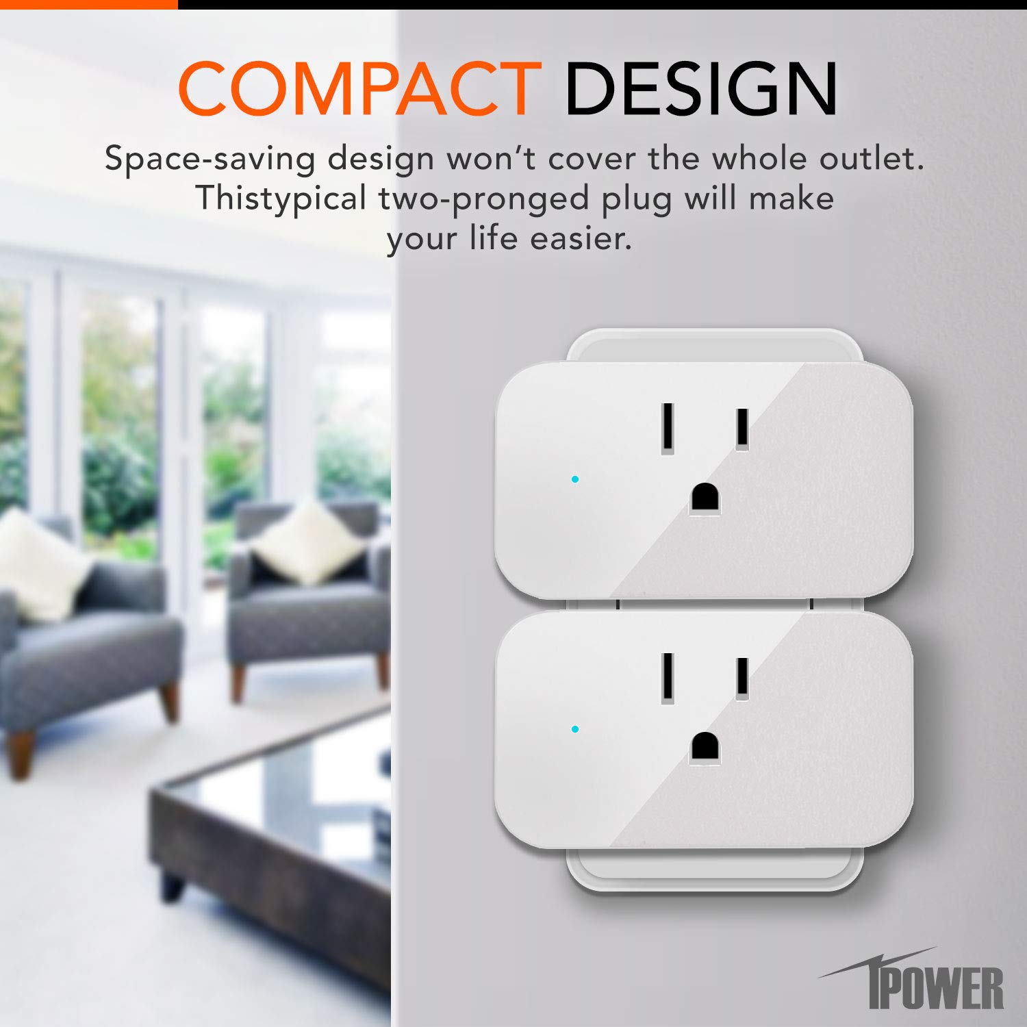 iPower Plug Smart WiFi Outlet with Alexa, Echo, Timer, White