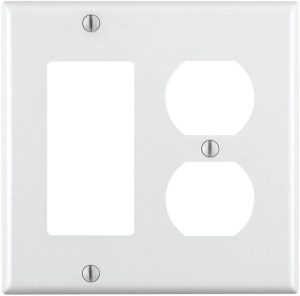 Leviton 80455-W 2-Gang 1-Duplex 1-Decora/GFCI Device Combination Wallplate, Standard Size, Thermoset, Device Mount, White
