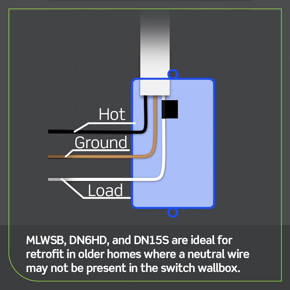 Leviton DN15S-2RW Decora Smart No-Neutral 15A Switch, Requires MLWSB Wi-Fi Bridge to Work, Alexa, Hey Google, HomeKit/Siri, White