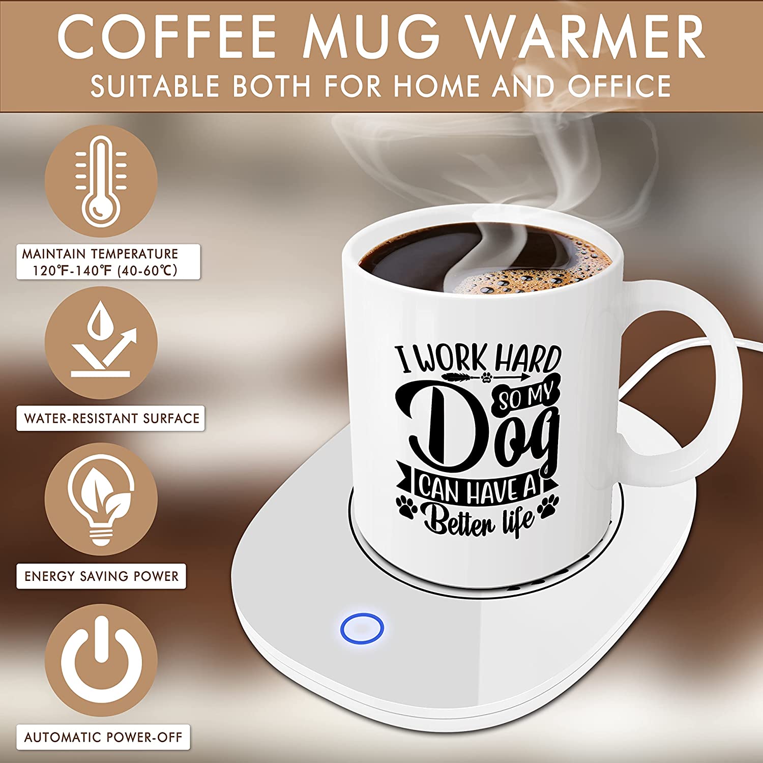 Nurse Gifts-Nurse Week Gifts Great Mug Warmer Set-Mothers Day Nurse Appreciation Gifts Smart Warmer Thermostat Coaster with Mug, Beverage Warmer Maintain Temperature 120℉-140℉