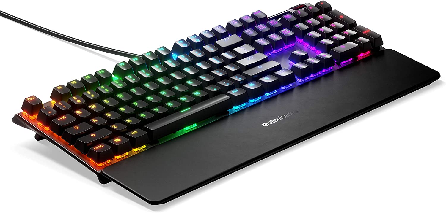 SteelSeries Apex 7 Mechanical Gaming Keyboard – OLED Smart Display – USB Passthrough and Media Controls – Linear , Quiet – RGB Backlit (Red Switch)