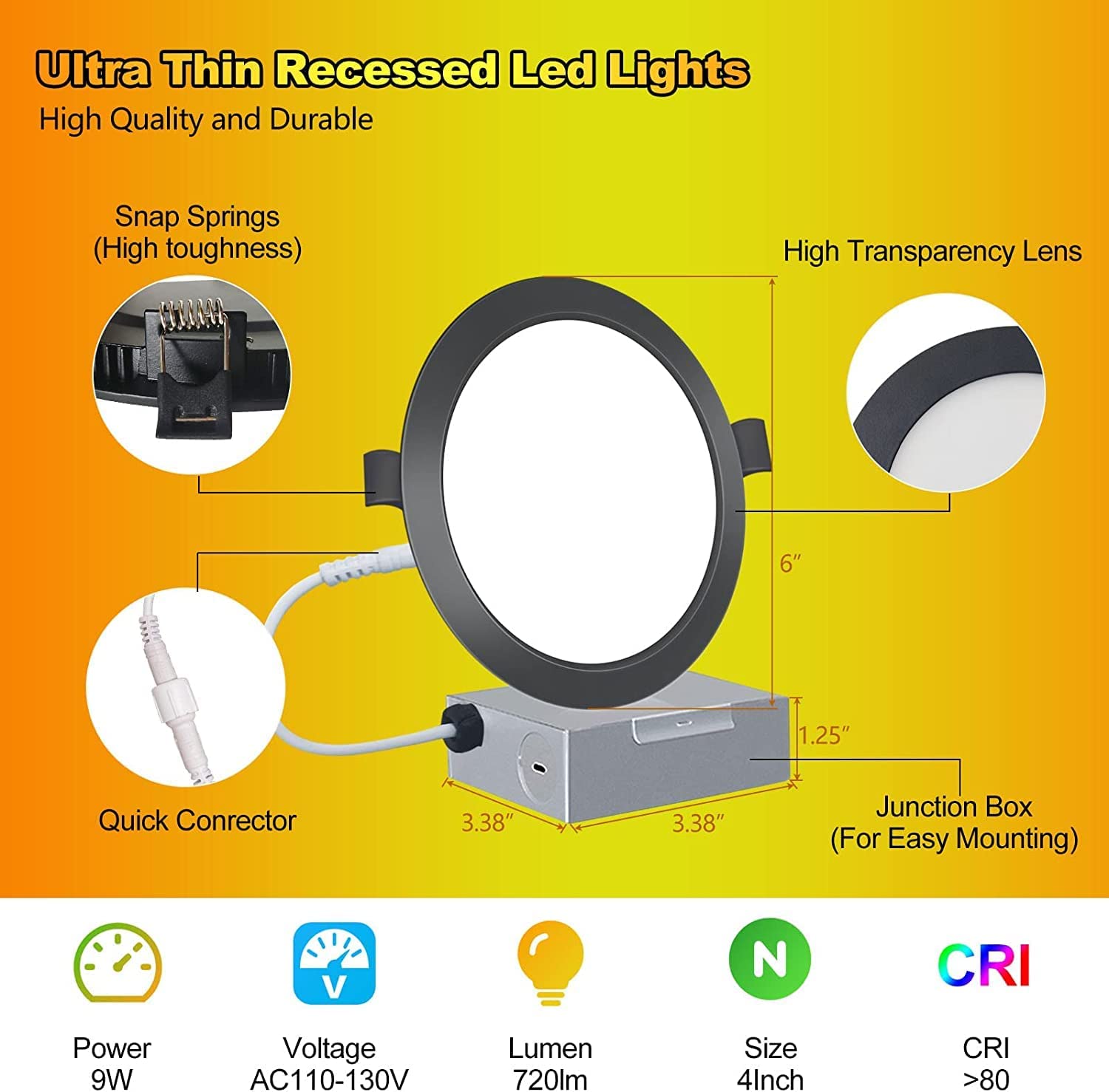 AIJIA Smart LED Recessed Lighting 6 inch, 13W 1040LM Smart Downlight with Junction Box, Recessed Light Fixtures with Alexa/Google Assistant (4 Pack)