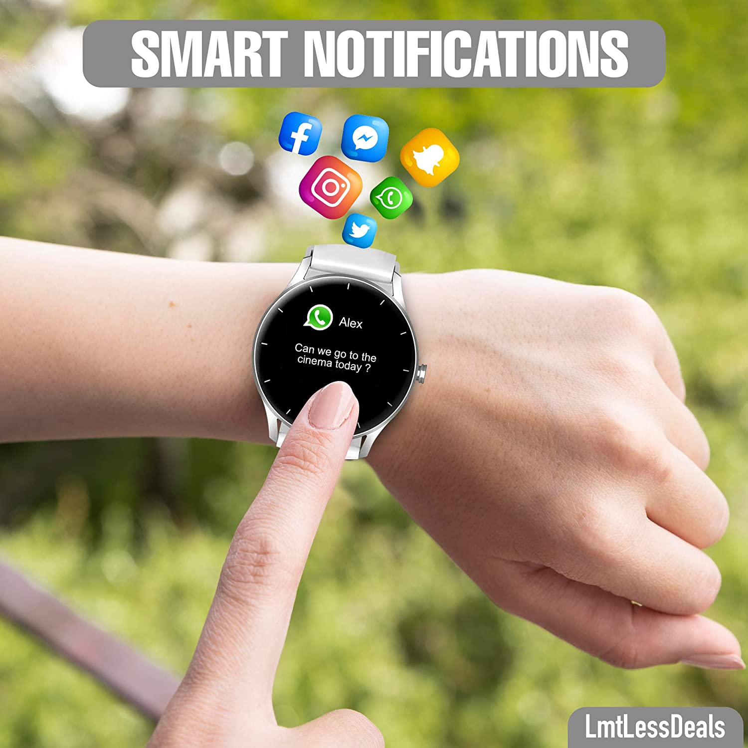 LmtLessDeals ZL50 Smart Watch Full HD Display Touch Screen for Android & iOS Phones - GPS & Fitness Tracker Watches - Heart Rate Sleep & Blood Oxygen Monitor - SMS Reminder Dial & Receive (Silver)