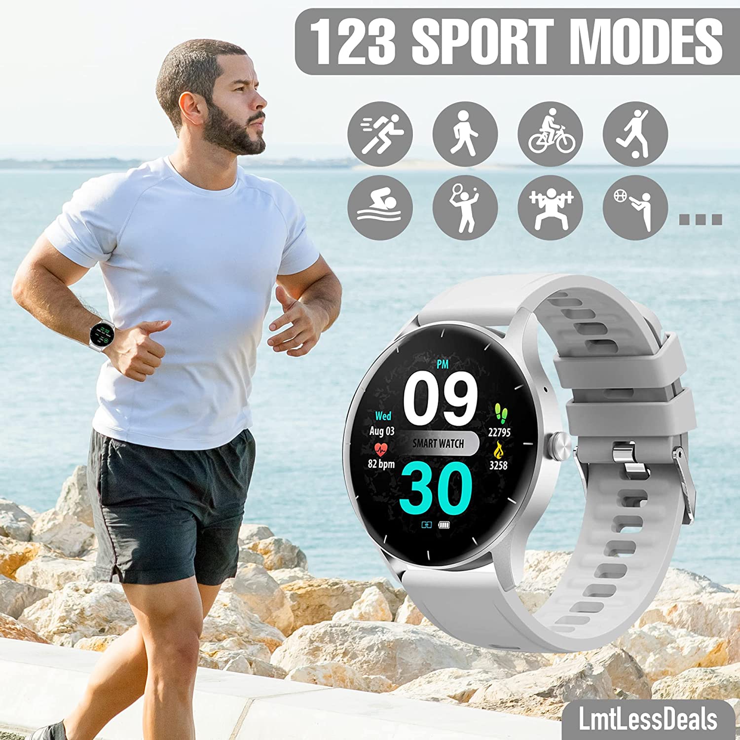 LmtLessDeals ZL50 Smart Watch Full HD Display Touch Screen for Android & iOS Phones - GPS & Fitness Tracker Watches - Heart Rate Sleep & Blood Oxygen Monitor - SMS Reminder Dial & Receive (Silver)