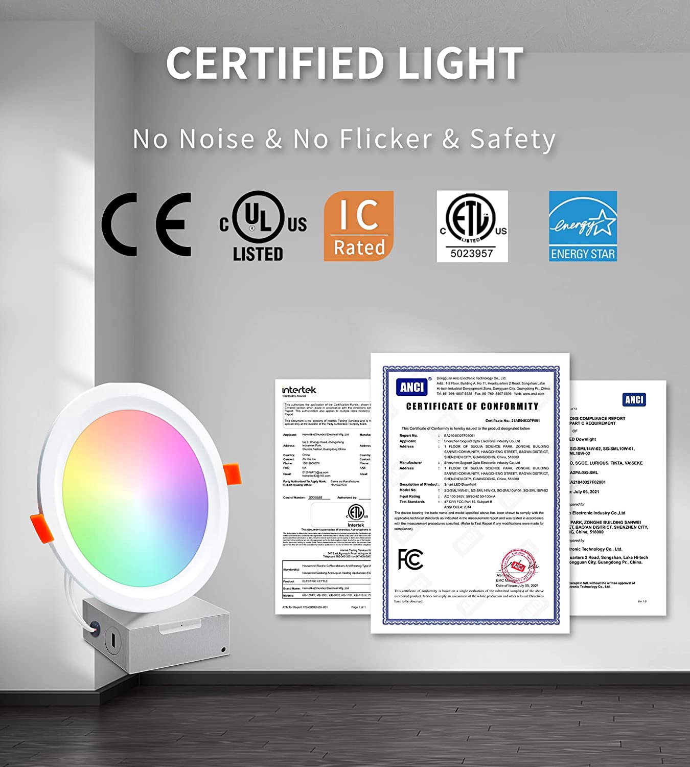 Smart Recessed Lighting 6 Inch,IC Rated-ETL Certified Ultra-Thin RGB LED Recessed Lights,Dimmable Downlight Light Work with Alexa,Color Changing Ceiling Sync to Music,800LM,6 Pack(with 2.4GHz Hub)