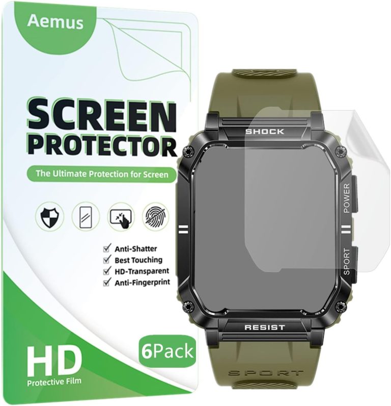 Aemus Compatible with ANYTEC Smart Watches Screen protector, T3 1.95″ Tactical Smartwatch Screen Protector (6 Pack) Full Coverage PET Clear Film