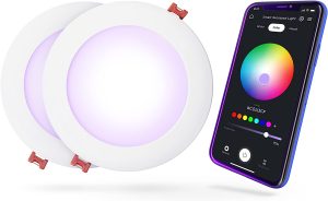 Globe Electric 50069 Wi-Fi Smart 6" Ultra Slim LED Recessed Lighting Kit 2-Pack, No Hub Required, Voice Activated, 12 W, Multicolor Changing RGB, Tunable White 2000K - 5000K, 800 Lumens, Wet Rated