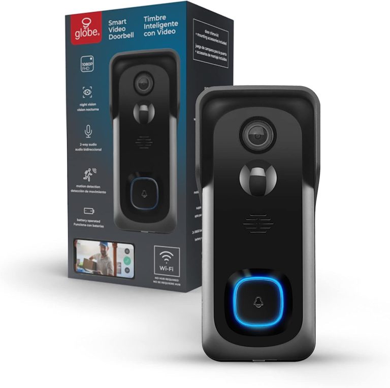 Globe Electric 50138 Wi-Fi Smart Video Doorbell, Battery Operated, Batteries Included, No Hub Required, IP54 Rated, 1080p, Motion Detection, 2-Way Voice, Night Vision, Black