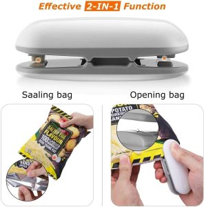Mini Bag Sealer, Portable Vacuum Sealers, Chip Bag Sealer, Handheld Heat Seal, 2 in-1 Heat Seal and Cutter Mini Food Sealer for Plastic Bags