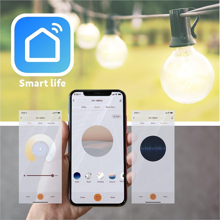 Newhouse Lighting 48ft. 25-Socket Smart LED String Outdoor Lights, Smart Life App,Works with Alexa,Dimmable Outdoor Patio Accessories with Timer,G40 E17,30W,2700K,Black,SMG40STRING15