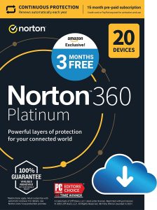 Norton 360 Platinum 2023, Antivirus software for 20 Devices with Auto Renewal - 3 Months FREE - Includes VPN, PC Cloud Backup & Dark Web Monitoring [Download]