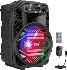 Pyle Portable Bluetooth PA Speaker System - 300W Rechargeable Outdoor Bluetooth Speaker Portable PA System w/ 8” Subwoofer 1” Tweeter, Microphone In, Party Lights, MP3/USB, Radio, Remote -PPHP835B