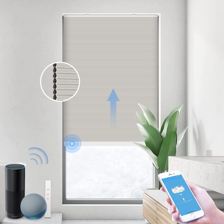 THIRDREALITY ZigBee Smart Blind Lite, 55% Blackout Motorized Semi Shades, Smart Control, Cordless Honeycomb Blinds, AA Battery Powered, Automatic Height Setting, 20″ W x 72″ H Gray/White