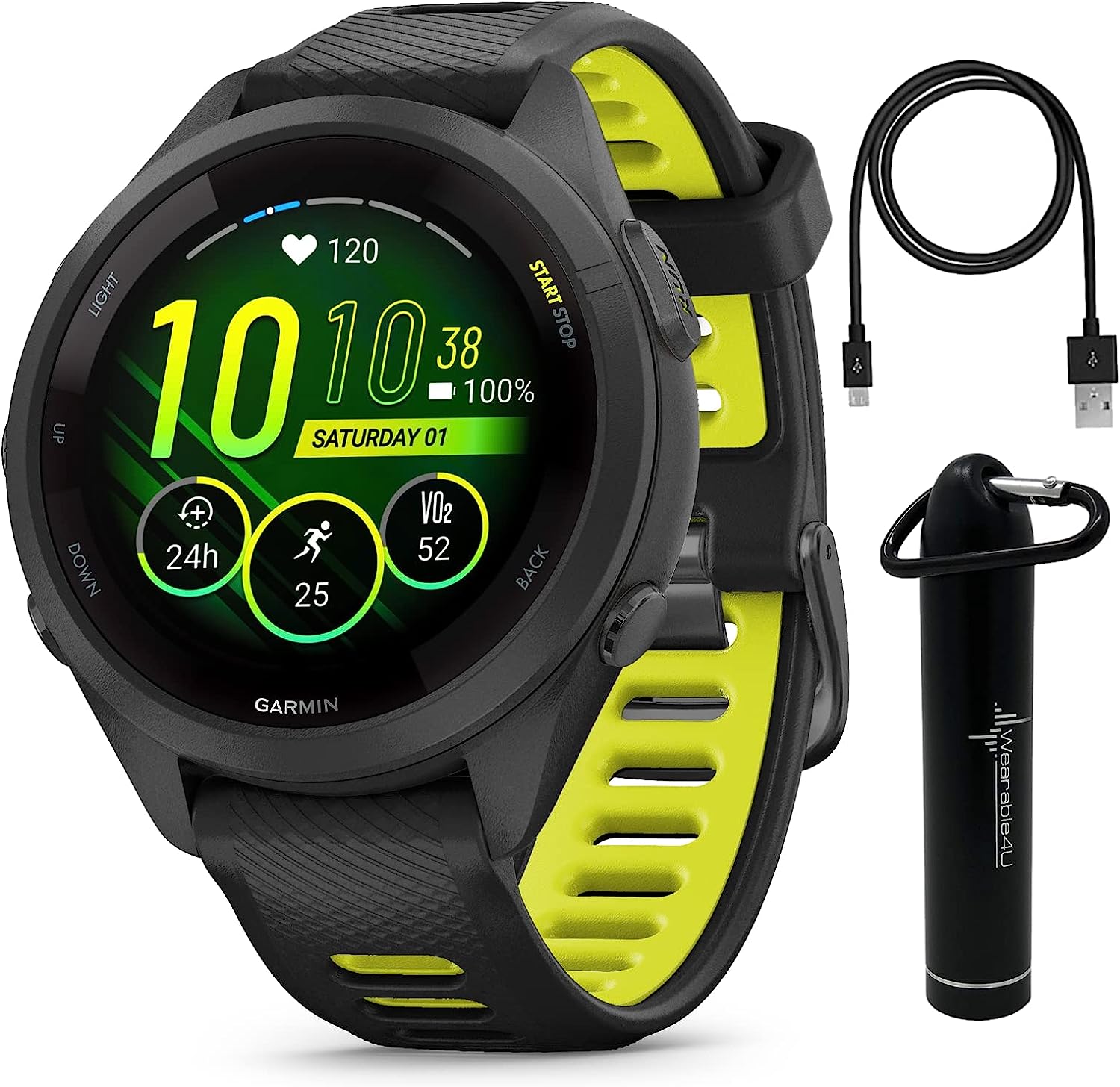 Wearable4U Garmin Forerunner 265S Music GPS Running 42 mm Smartwatch, Black with AMOLED 1.1in Touchscreen Display E-Bank Bundle