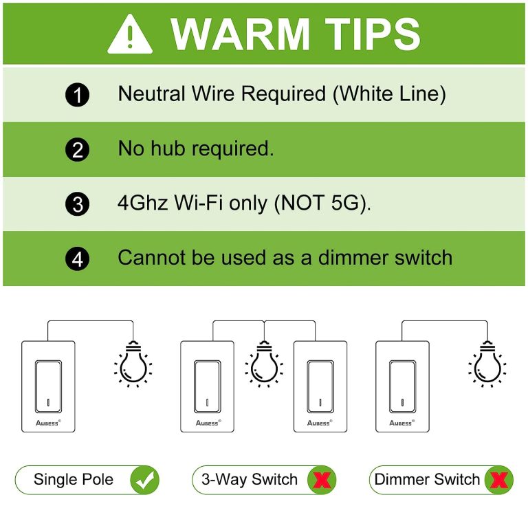 Aubess Smart Light Switch, Single Pole, 2.4GHz Wi-Fi Light Switch That Works with Alexa, Google Home and IFTTT, Alexa Smart Switch with Timer, Neutral Wire Required, No Hub Required, DS-128, 2Pack