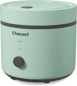 CHACEEF Mini Rice Cooker 2-Cups Uncooked, 1.2L Portable Non-Stick Small Travel Rice Cooker, Smart Command Multifunction Cooker with 24 Hours Timer Delay & Keep Warm Function, Food Steamer, Green