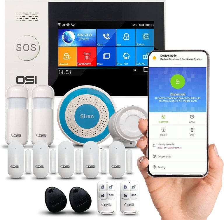 【OSI Wireless WiFi Smart Home Security DIY Alarm SYSTEM-14 Piece】 DIY Home Wi-Fi Alarm Kit with Motion Detector,Notifications with app,Door/Window Sensor, Siren,Compatible with Alexa,NO Monthly Fees