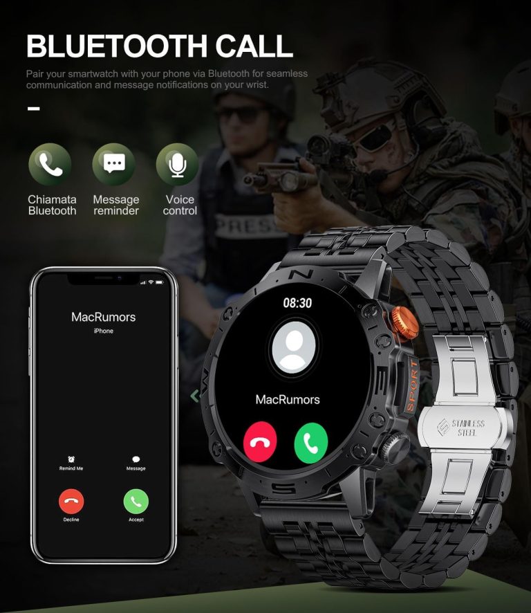 LIGE Smartwatch for Men Rugged Make Call IP68 Waterproof with 1.43in Amoled Touch Screen Always on Display Long-Lasting Battery Voice Assistant Fitness Tracker Android iOS Military Smart Watch for Men