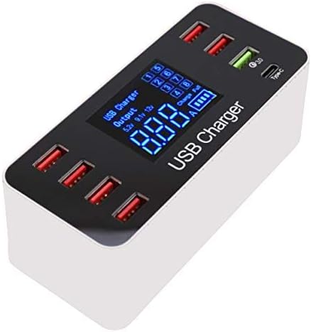 Multi USB 8-Port Smart Fast Desktop Hub Wall Charger Charging Station Quick Charge 3.0 USB Type C Port With LED Display Compatible with Apple Samsung Android Smart Phone, Tablet, Nintendo Switch Games