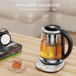 Smart Electric Kettle with Temperature Control, 5 Presets Electric Tea Kettle with Removable Infuser, 2 Hours keep Warm with Auto Shut off, 1.7L, Glass and Stainless Steel, BPA Free