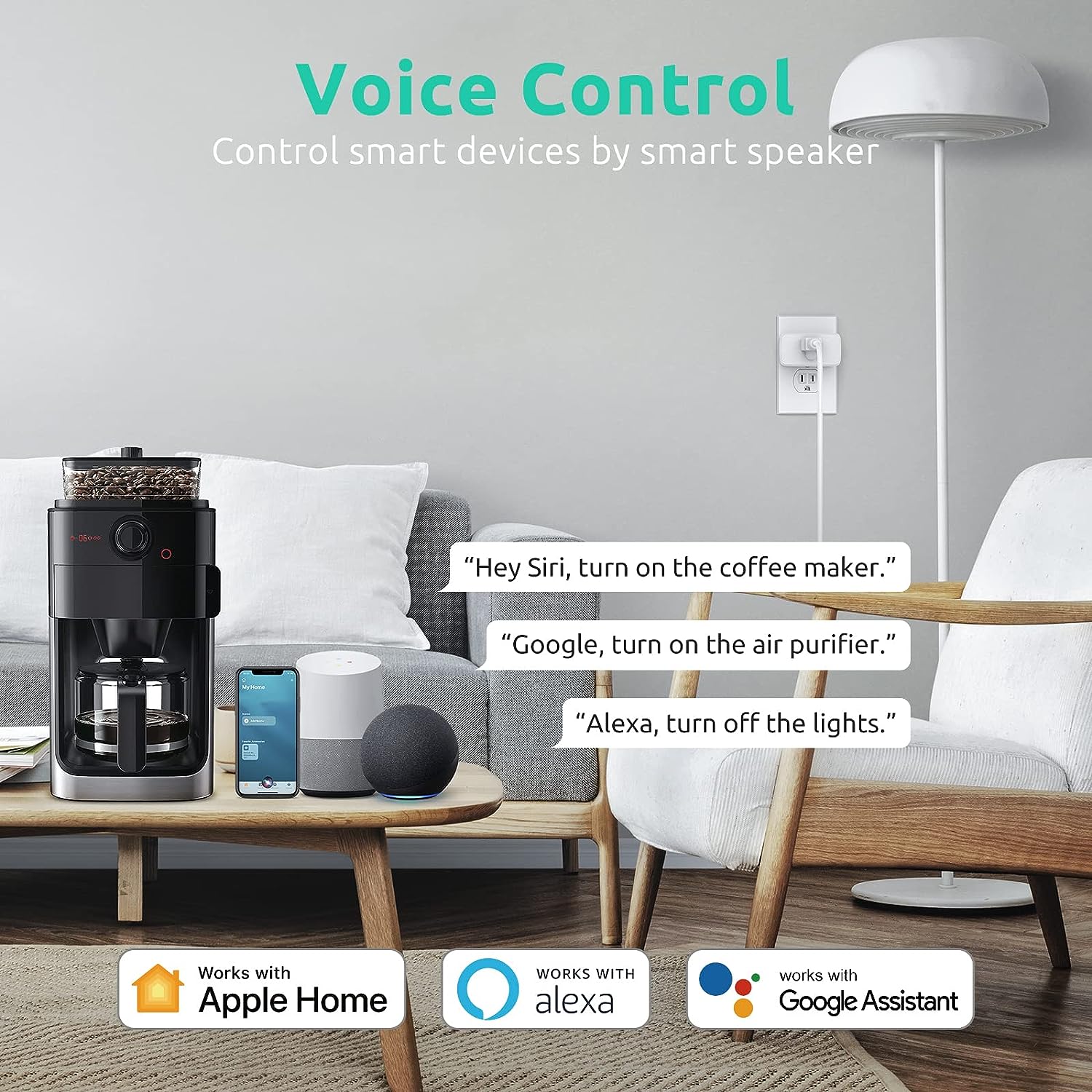 VOCOlinc Homekit Smart Plug Works with Alexa, Apple Home, Google Assistant, WiFi Smart Plug That Work with Alexa, Electrical Timer Outlet Support Siri, No Hub Required, 15A, 2.4GHz, 110～120V (2p)