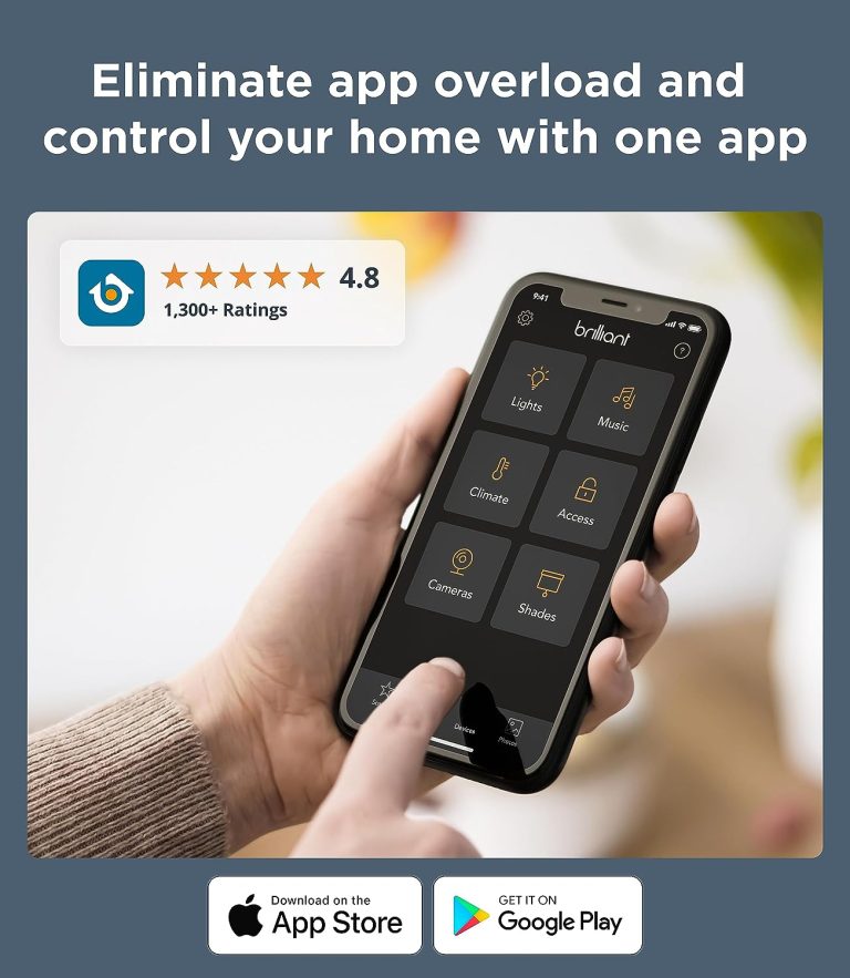 Brilliant Smart Home Control (4-Switch Panel) — Alexa Built-In & Compatible with Ring, Sonos, Hue, Google Nest, Wemo, SmartThings, Apple HomeKit — In-Wall Touchscreen Control for Lights, Music, & More