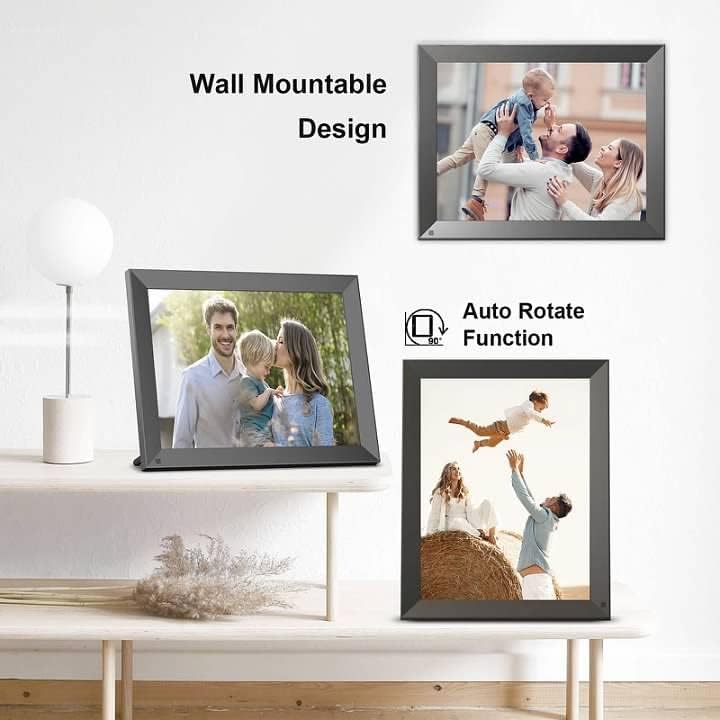 Digital Photo Frame 10.1 inch Electronic Picture Frame – Smart Photo Frame, 32GB, Auto-Rotate, Wall Mounted Digital Display for Photos, Share Photo&Video Via App Anytime, Gifts for Women or Men (Wood)