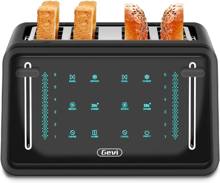 Gevi Toaster 4 Slice,Led Display Touchscreen Bagel Toaster with Dual Control Panels of Bagel/Reheat/Defrost/Cancel/Toasting One Slice/Longer Function,6 Shade Setting