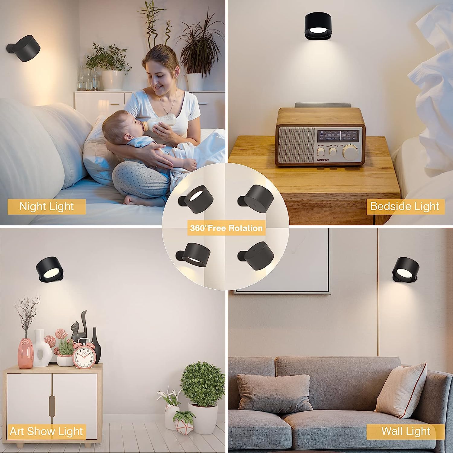 Smart Wall Sconces, Koopala LED Wall Mounted Lamps with 3 Lighting&RGB&Ambiance Mode, APP&Touch Control, Stepless Dimming, 360°Rotate, Cordless Wall Light with Rechargeable Battery for Reading Bedside