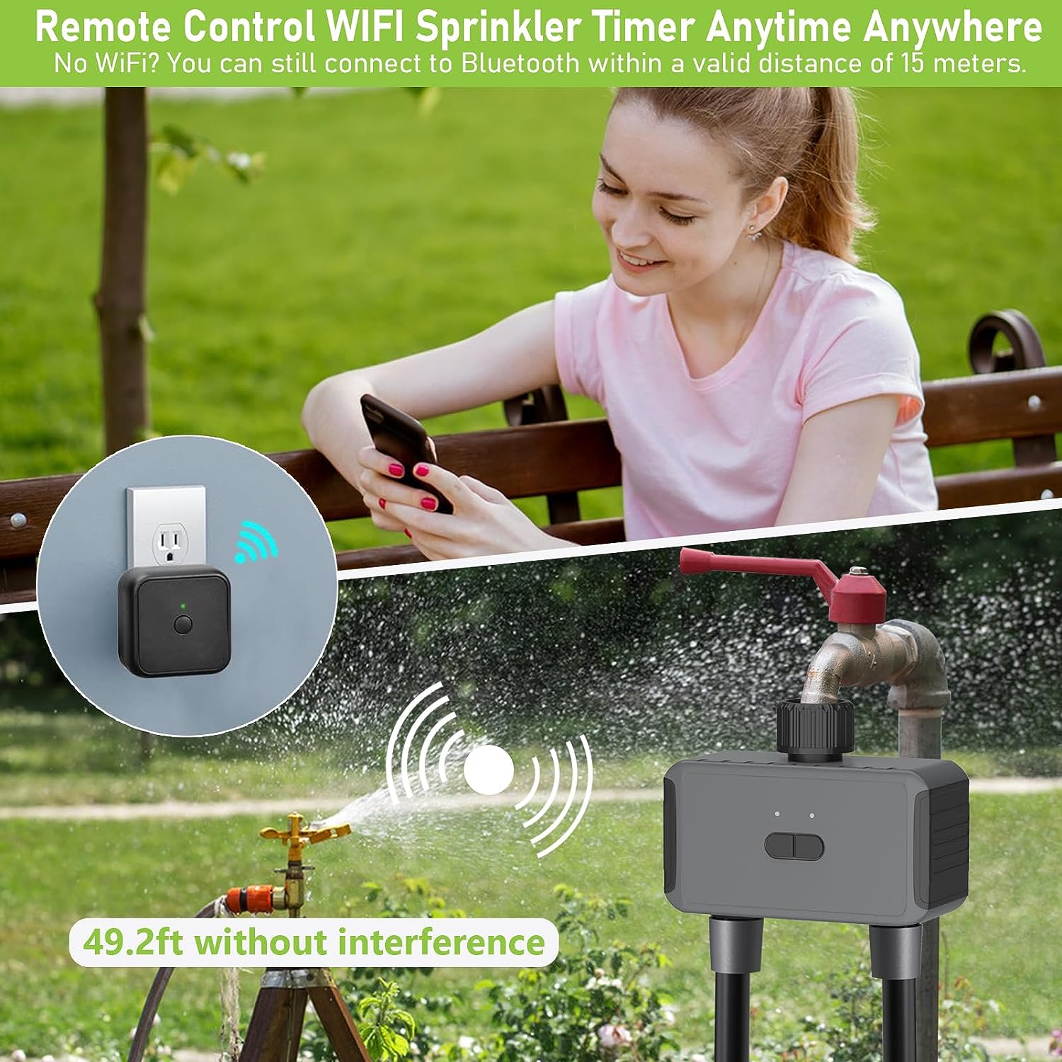 WiFi Sprinkler Timer, Smart Water Timer for Garden Hose, 2 Outlets Hose Timer, Automatic Irrigation Timer with Hub, Up to 20 Watering Plans, Compatible with Alexa and Google Assistant