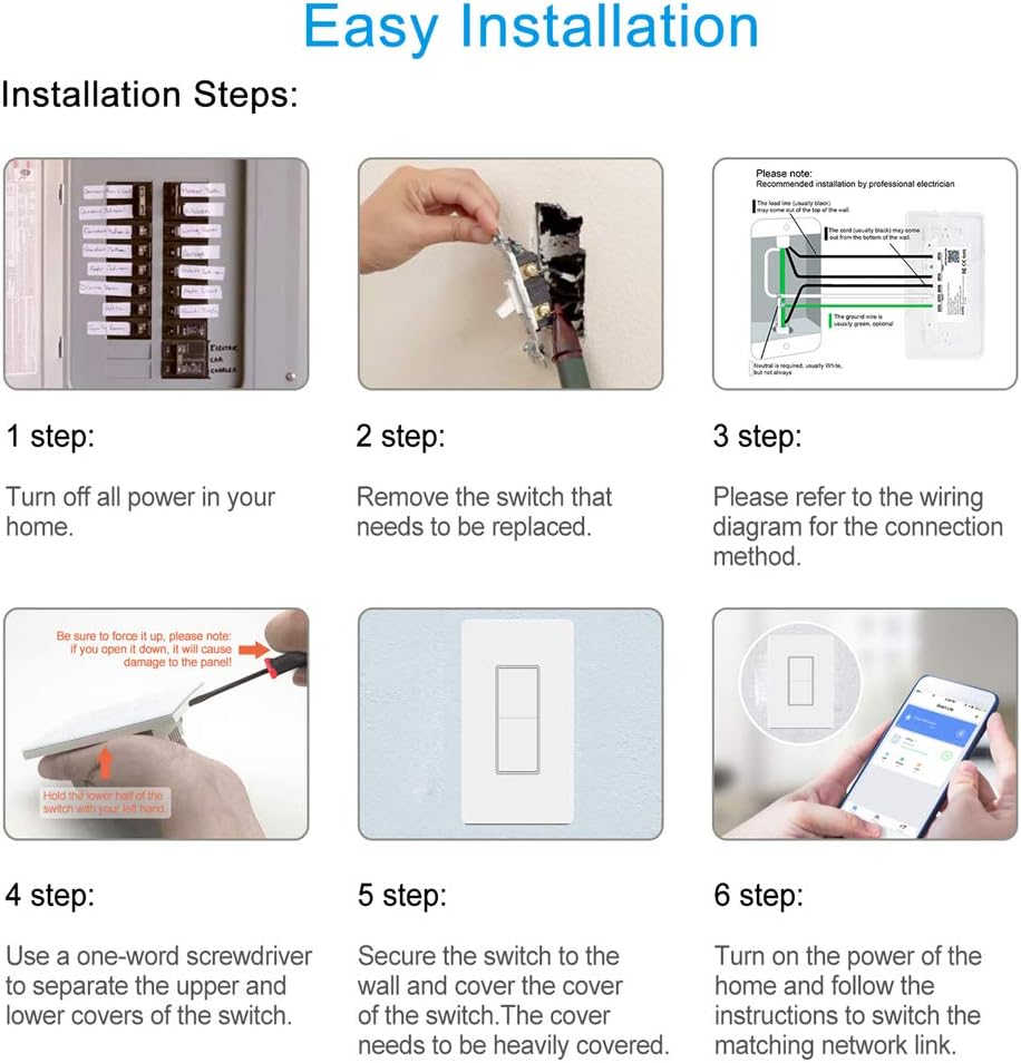 Smart Light Switch, WiFi Smart Double Switch Button, Compatible with Alexa and Google Home, Remote Control with Timing Funtion, No Hub Required,Smart Life APP Provides Control from Anywhere