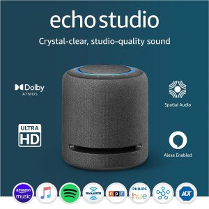 Amazon Echo Studio | Our best-sounding smart speaker ever – With Dolby Atmos, spatial audio processing technology, and Alexa | Charcoal