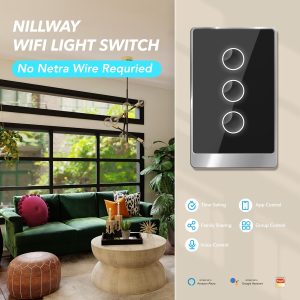 Nillway Smart Wall Light Switch, 2.4GHz WiFi Touch Switches, No Neutral Wire Required, Muti Remote Control Smart Life/Tuya App, Work with Alexa, Google Home,（1 Gang Black 1 Pack)