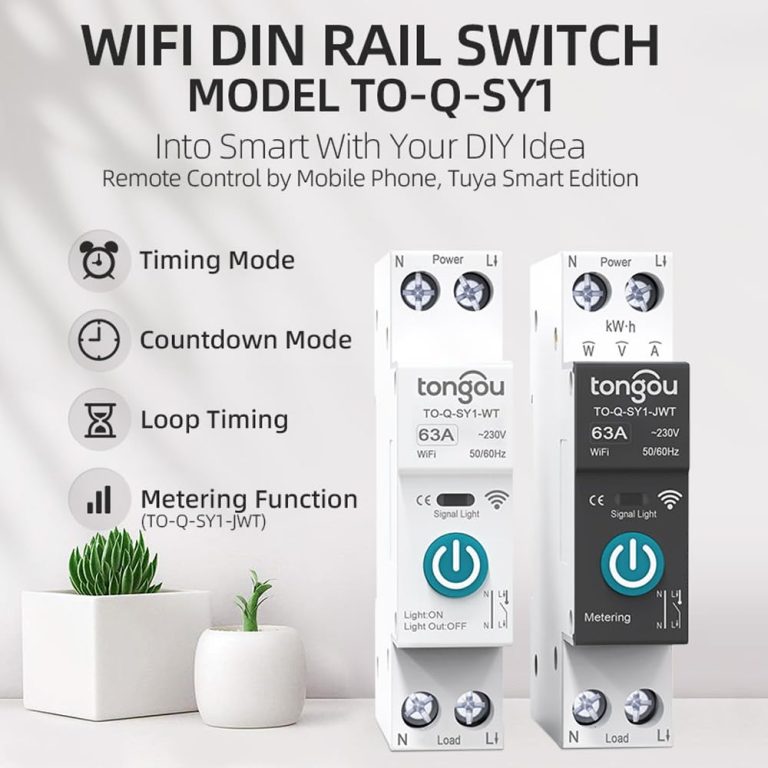 Smart Switch, Smart Wi-Fi Light Switch, Work with Alexa and Google Assistant for Voice Control, with Energy Monitoring, Smart Life/Tuya APP Remote Control, Timers Functions, DIN Rail mounted, 25A