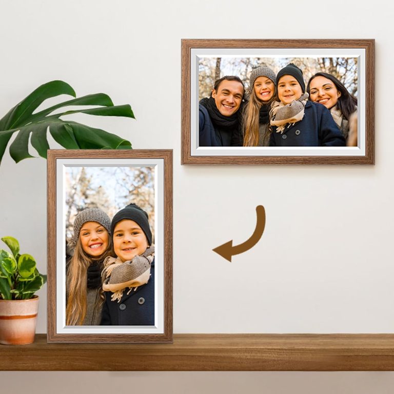 WiFi Digital Picture Frame 10.1 Inch Smart Digital Photo Frame with IPS Touch Screen HD Display, 16GB Storage Easy Setup to Share Photos or Videos Anywhere via Free Frameo APP (Brown Wood Frame)