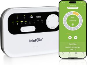 RAINPOINT 8 Zone Smart Sprinkler Controller - Local Weather-Based WiFi Sprinkler System, Easy Install APP Control Irrigation System Controller, Water Timer Controller for Yard Lawn