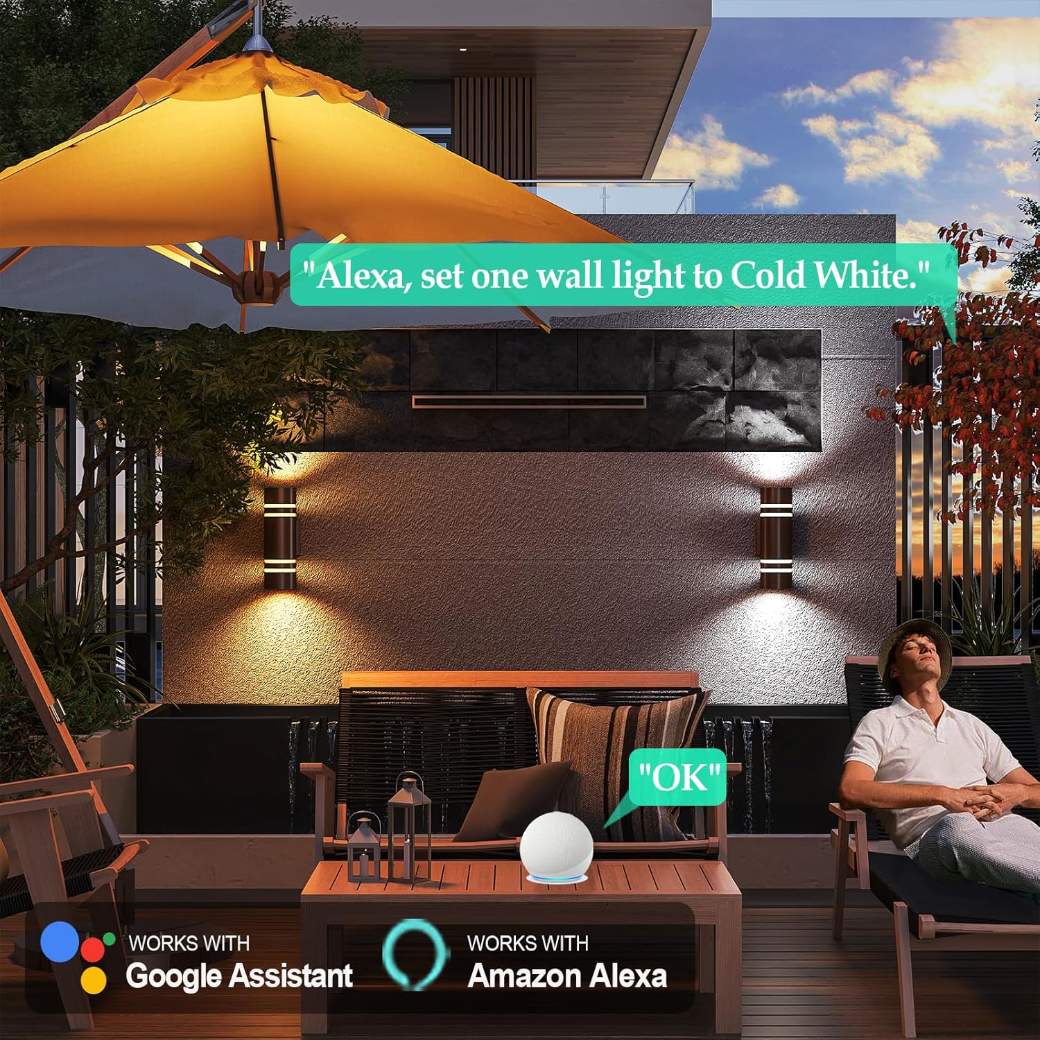 WISELUME Smart RGB Outdoor Wall Lights, Dusk to Dawn Color Changing Exterior Lighting Fixture, Cylinder Up and Down Lights Outdoor Wall Sconce,Porch Lights, Compatible with Smart Life & Tuya Smart