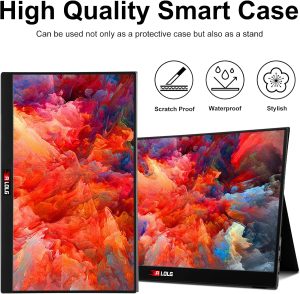 ALOLG Portable Monitor 15.6 Inch with 60HZ FHD 1080P Display,USB-C and HDMI Inputs, Ultra-Slim IPS Panel with HDR and Premium Smart Cover & Speakers-Compatible with Laptop,PC,Phone,PS5,Switch