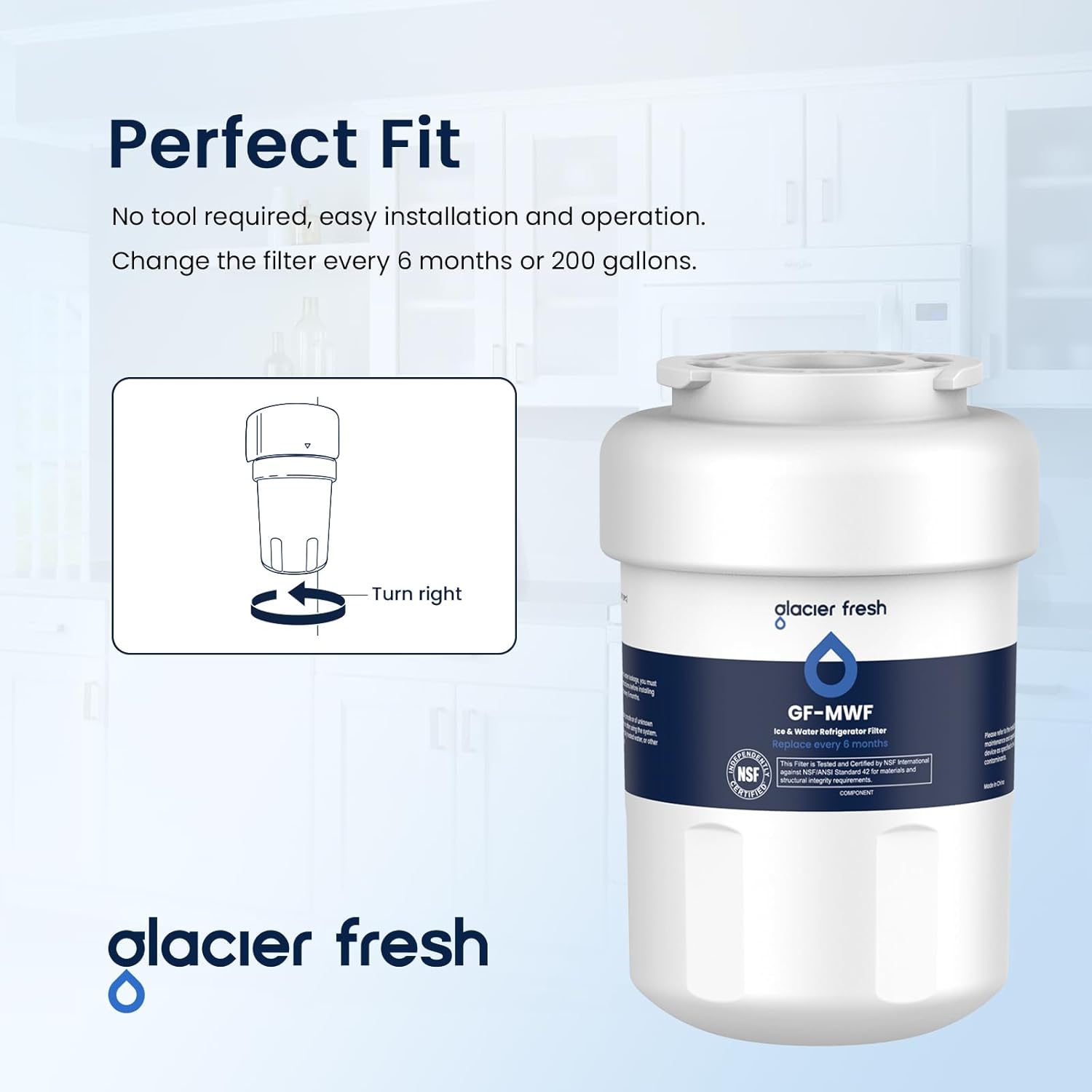 GLACIER FRESH Replacement for MWF Refrigerator Water Filters, SmartWater MWFP, MWFA, GWF, HDX FMG-1, WFC1201, RWF1060, 197D6321P006, Kenmore 9991, 3 Pack