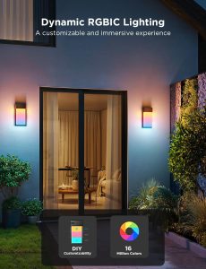 Govee Outdoor Wall Light, 1500LM Smart RGBIC Porch Lights Outdoor with 45 Scene Modes, IP65 Waterproof for Christmas Decor, DIY Lighting Effects, Works with Alexa, Google Assistant and Matter, 2 Pack